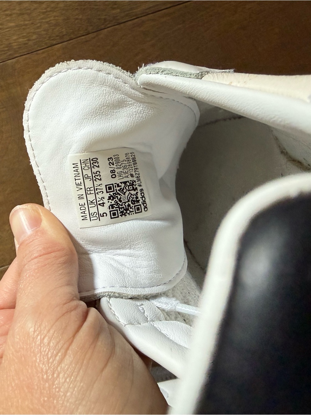 adidas White Leather & Gray Suede Sneakers with Black Stripes - Picture 6 of 7